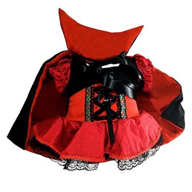 Imagem de Fantasia Halloween Bebe Vampirinha Luxo Com Capa Mesversario (Vermelho, PP - 0 a 6 Meses)