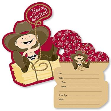 Imagem de Little Cowboy – Convites de preenchimento em forma – Cartões de convite de chá de bebê ocidental ou festa de aniversário com envelopes – Conjunto de 12