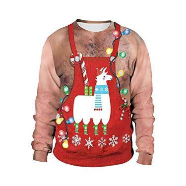 Imagem de Yajun Moletons de Natal com impressão 3D Moletom de Natal Engraçado Casual Gola O Pulôver Grandes Moda Manga Longa Roupas Para Adultos, Vermelho, 4