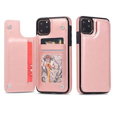 Imagem de Capa de couro retro PU Flip para iPhone 14 13 12 11 Pro Max SE 2022 2020 X XR XS Max 8 7 6 6S Plus 5S Multi Card Holder Case Cover, ouro rosa, para iPhone 12 Mini