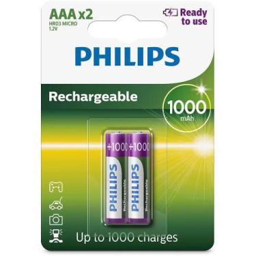 Imagem de 10 Pilhas Aaa Palito 1000Mah Recarregável Philips 5 Cartelas - Phillip