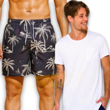 Imagem de Kit Shorts Tactel + Camiseta Algodão Masculina Bermuda Coqueiro 1 393