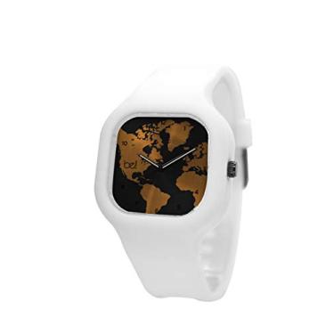 Imagem de Relogio Be Watch Mapa Mundi Gold Pulseira Silicone Branca