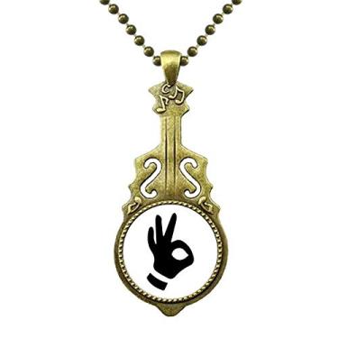 Imagem de DIYthinker Colar com estampa de silhueta de gesto OK joia antiga pingente de música de guitarra