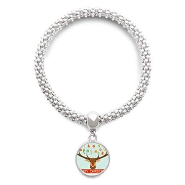 Imagem de DIYthinker Pulseira de prata com pingente e corrente ajustável para presente de cervo de Natal