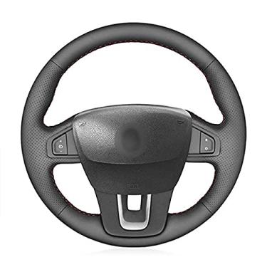 Imagem de Capa de volante de couro confortável antiderrapante costurada à mão preta, apto para Renault Laguna 3 2007-2012 Latitude Renault Samsung SM5 SM7 2014 a 2018