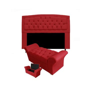 Imagem de Cabeceira Geovana e Calçadeira Veneza Estofada King 195cm Suede Vermelho - LM DECOR