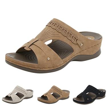 Imagem de Sandálias femininas leves confortáveis verão novo padrão vintage romano sandálias casuais masculinas tamanho 8 flip, Bege, 6.5