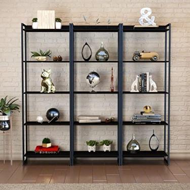 Imagem de Conjunto 3 Estantes para Livros Industrial Aço Multiuso 15 Prateleiras Active Yescasa Preto Onix