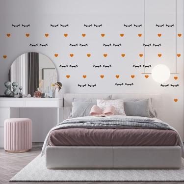 Imagem de Kit Adesivo De Parede Infantil Cílios E Coração Laranja