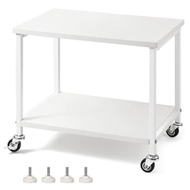 Imagem de Suporte para impressora sob a mesa, suporte de impressora branco de 2 níveis com prateleira de armazenamento, mesa de impressora pequena com rodinhas para impressora de scanner de escritório, casa (branco)