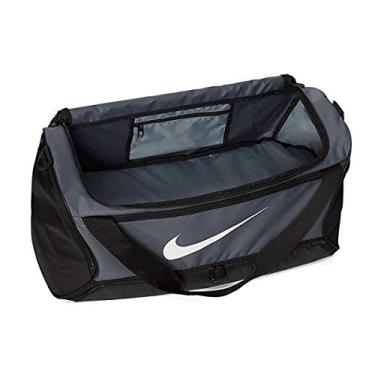 Imagem de Nike Bolsa esportiva média Brasilia, bolsa esportiva Nike durável para mulheres e homens com alça ajustável, cinza sílex/preto/branco