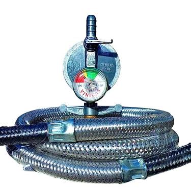 Imagem de VINIGÁS, Regulador registro excel visor Mangueira malha aço 1,5 mts