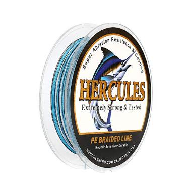 Imagem de Hercules Linha de pesca trançada super forte 4 fios super econômico de 1,8 kg a 2,3 kg Teste para água salgada, 109/328 / 547/1094 jardas (100 m / 300 m / 500 m / 1000 m), Diam# 0,08 mm - 0,55 mm Água salgada, Blue Camo, 15LB(6.8KG)-0.16MM-547YDS(500M)