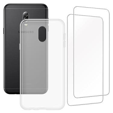 Imagem de Zuitop Capa com design para Samsung Galaxy C8 (5,5 polegadas) com 2 protetores de tela de vidro temperado, para Samsung Galaxy J7 Plus Slim Soft Silica Gel TPU capa protetora transparente.