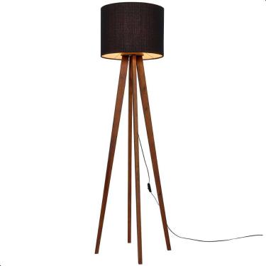Imagem de Luminária de Chão Madri com Pés de Madeira e Tecido Sapucaia Preto 158cm