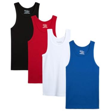 Imagem de Galaxy by Harvic Camiseta regata masculina – Camiseta regata canelada 100% algodão sem etiqueta – pacote com 4 camisetas para meninos (P-GG), Preto/vermelho/branco/azul royal, P
