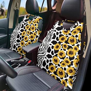 Imagem de GOSTONG Colete de capa de assento de carro de girassol com estampa de vaca para homens e mulheres, capas de assento de carro duráveis universais se ajustam à maioria dos carros