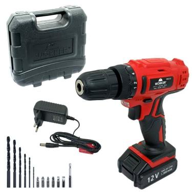 Imagem de Parafusadeira Furadeira à Bateria Worker 12V 1,3mAh PFW 012 com Maleta e 13 Peças