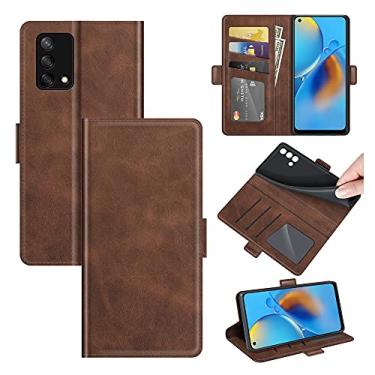 Imagem de Capa para Oppo F19, carteira de couro PU premium estilo livro ímã capa de telefone flip dobrável com compartimentos para cartão para capa de telefone Oppo A74 4G (marrom)