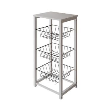 Imagem de Fruteira de Chão Cozinha Desmontada Aço Branco Cesto Preto Tampo Branc