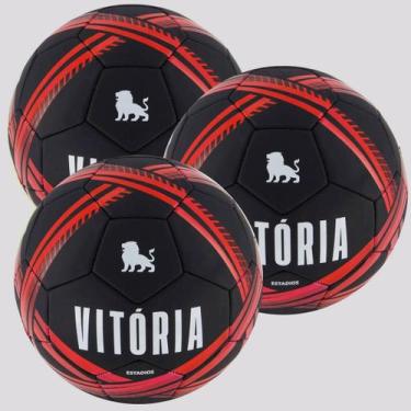 Imagem de Kit 3 Bolas Vitória Estádios 24 Campo Preta e Vermelha - Sportcom, 05