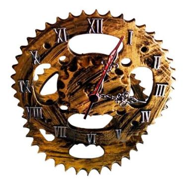 Imagem de Relógio Coroa e Pinhão de Moto em Aço com Relevo Decorativo Gold - Ret