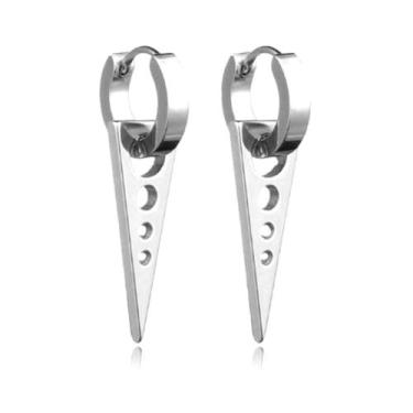 Imagem de PAR DE BRINCO Triangular Triângulo argola EM AÇO INOX Titânio PRATA CO