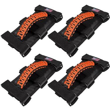 Imagem de 4 x Puxadores de Barra de Rolo para Jeep Wrangler YJ TJ JK JKU JL JLU Sport Sahara Freedom Rubicon Unlimited X Gladiator JT 1955-2022 UTV ATV Premium Bandeira dos EUA (laranja)