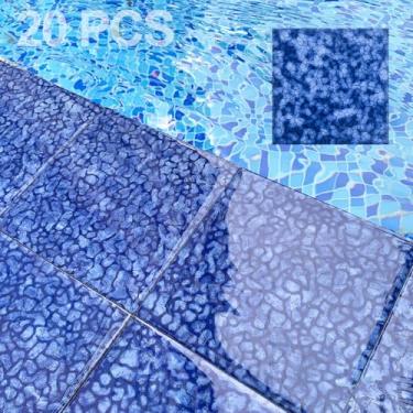 Imagem de 20 peças de azulejo de porcelana para piscina, azulejo vitrificado azul de 15 cm x 15 cm para piso de piscina, cozinha e banheiro (5 pés quadrados)