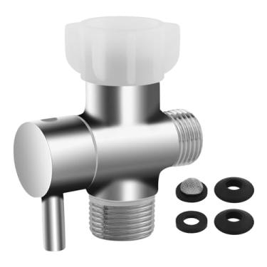 Imagem de Adaptador T de bidê de 3 vias, válvula T de metal à prova de vazamento com válvula de corte, para bidê portátil de vaso sanitário 1,9 cm x 1,2 cm x 1,2 cm ou 9,5 cm, acessório de bidê para vaso