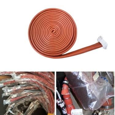 Imagem de Capa de fogo 1,57" (40 mm) ID x 5FT Wire Heat Shield revestido de silicone fibra de vidro calor envoltório térmico armadura térmica para mangueiras automotivas fios e fiação elétrica vermelha