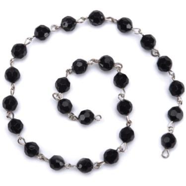 Imagem de Corrente de contas de anjo da lua azul, 35,5 cm, 1/pacote, contas de acrílico pretas de 8 mm