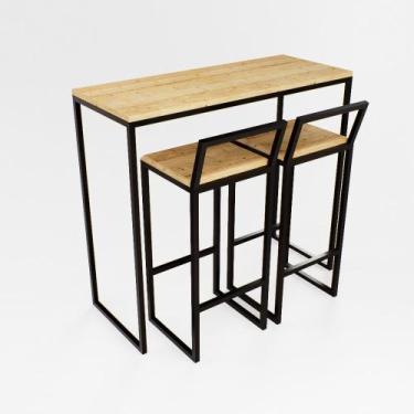 Imagem de Bancada Cozinha Balcão Gourmet 120cm Pinus Com 2 Banquetas Pinus Pt - 