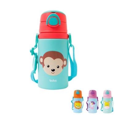 Imagem de Garrafinha de Alumínio 400 ml Animal Fun com Cordinha e Canudo Buba, 4