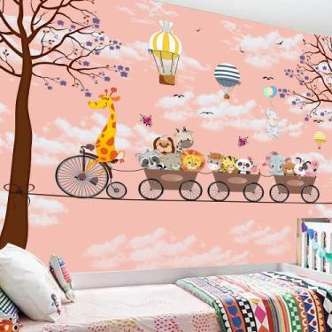 Imagem de Papel de Parede Foto Mural Safari Divertido Animaizinhos em Tons Claro