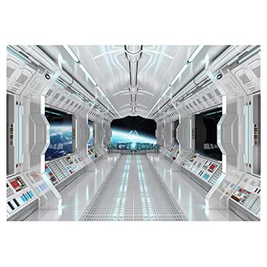 Imagem de YYNXSY Fundo de série de ficção científica interior de nave espacial de 25,5 x 2,3 m com fundo da terra, vista de janela, fundo de nave espacial, estação espacial, decoração de quarto infantil, sessão