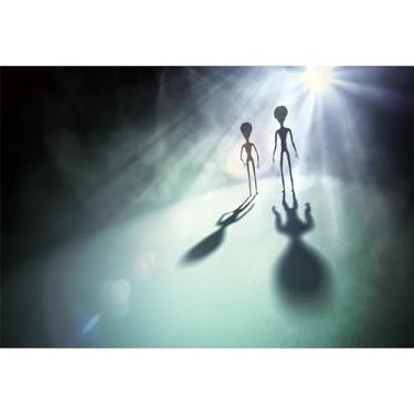 Imagem de Baocicco Pano de fundo de festa de aniversário alienígena de 3 x 2 metros para fotografia, ciência, exploração de ficção, espaço sideral, tema astronauta, festa de aniversário, chá de bebê, pequeno