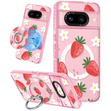 Imagem de Lotadilo Capa fofa para Google Pixel 8A – Compatível com suporte magnético Magsafe para mulheres meninas e meninas engraçadas moda bonita TPU capa de telefone design de flor de morango