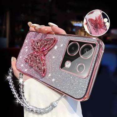 Imagem de Suporte de telefone borboleta 3D pulseira de cristal capa com glitter para Xiaomi POCO X6 X5 X4 X3 NFC M4 M3 Pro 5G capa traseira, C, para POCO X4 Pro