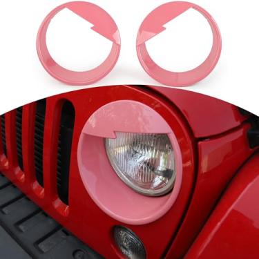 Imagem de RT-TCZ 1 par de molduras para farol Angry Bird Eyes para Jeep Wrangler JK JKU Unlimited (rosa)