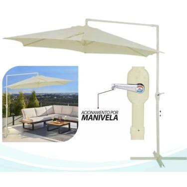Imagem de Ombrelone Guarda Sol Lateral Grande 3 Metros Bel Veneza - Bege com Base de Apoio e Manivela de Abertura