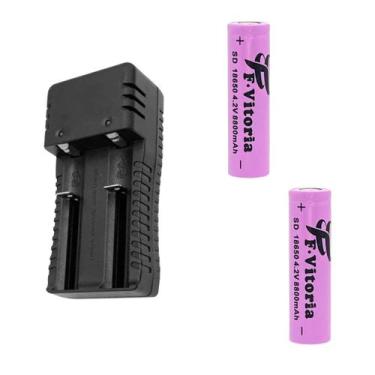 Imagem de Kit 1 Carregador De Bateria Preto Bivolt 18650 E 2 Baterias Qualidade 