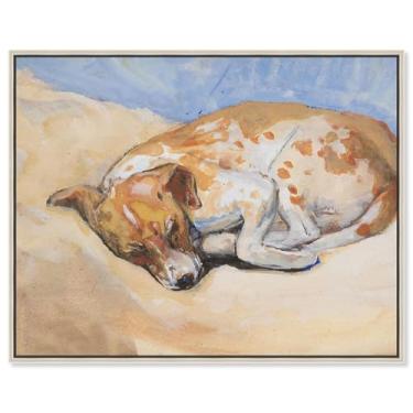 Imagem de Art Remedy Arte vintage para cães Sleeping Dog, moldura prateada, 61 cm x 50 cm