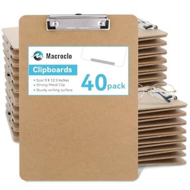 Imagem de Macroclo Pacote Com 40 Pranchetas De Madeira, Prancheta De Papelão Duro Tamanho Carta 8,5 X 11 Para Sala De Aula, Alunos, Criança, Tamanho Padrão A4 9 X 12,5 Com Presilha De Perfil Baixo, Material D