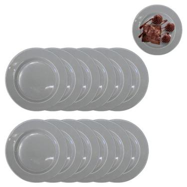 Imagem de 12 Pratos 20cm em Melamina Cinza Resistente Atacado - Sk