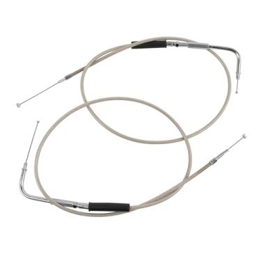 Imagem de LOOBOR Cabo de acelerador de 51 polegadas 130 cm de marcha lenta de aço inoxidável trançado kit de fio de cabo do acelerador compatível com Harley Sportster XL 883 1200 Dyna Softail