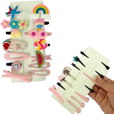 Imagem de Kit C/ 14 Presilhas Meninas Prendedor de Cabelo Sortidas Bico de Pato Tic Tac Laço Flor Etc (Modelo K)