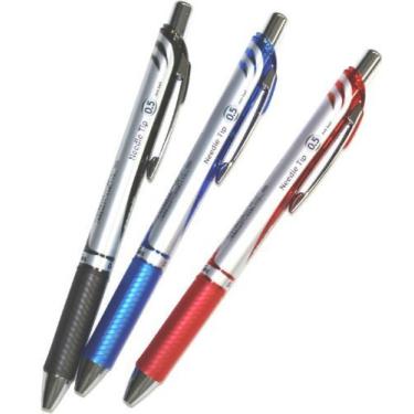 Imagem de Pentel Energel Deluxe RTX caneta de gel líquido retrátil, 0,5 mm, linha fina, ponta de agulha, preto, azul, vermelho, conjunto de 3 unidades