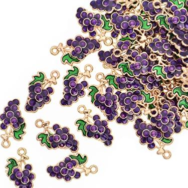 Imagem de VIDRIO Pacote de 80 pingentes esmaltados de uva, acessórios de pingentes coloridos banhados a ouro, para colar, pulseira, joias, artesanato faça você mesmo